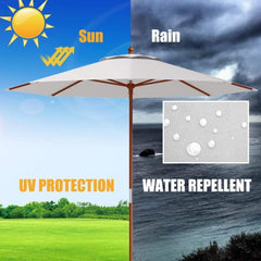 9' Adjustable Wooden Outdoor Umbrella Sunshade