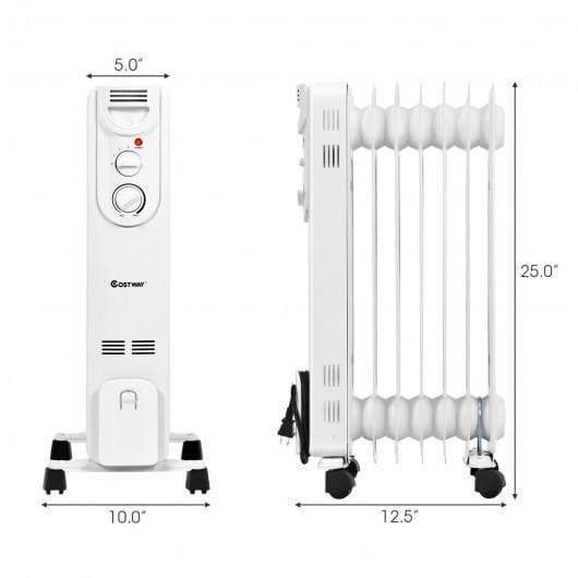 1500W Electric Oil Heater with 3 Heat Settings and Safe Protection