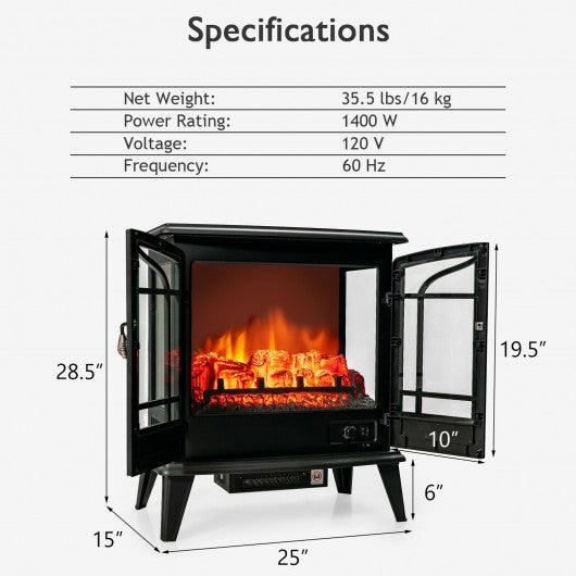 25" Freestanding Electric Fireplace Heater with Realistic Flame effect-Black