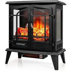 25" Freestanding Electric Fireplace Heater with Realistic Flame effect-Black
