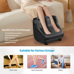 Shiatsu Foot and Calf Massager with Compression Kneading Heating and Vibrating -Black