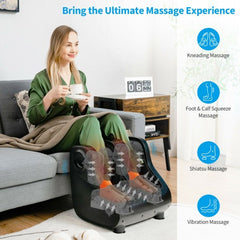 Shiatsu Foot and Calf Massager with Compression Kneading Heating and Vibrating -Black