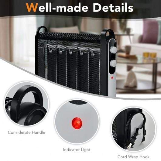 Electric Mica Space Portable Heater with Adjustable Thermostat-Black