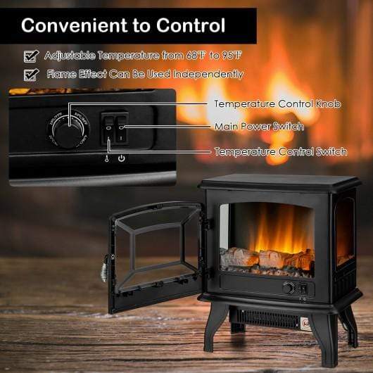 Freestanding Fireplace Heater with Realistic Dancing Flame Effect-Black
