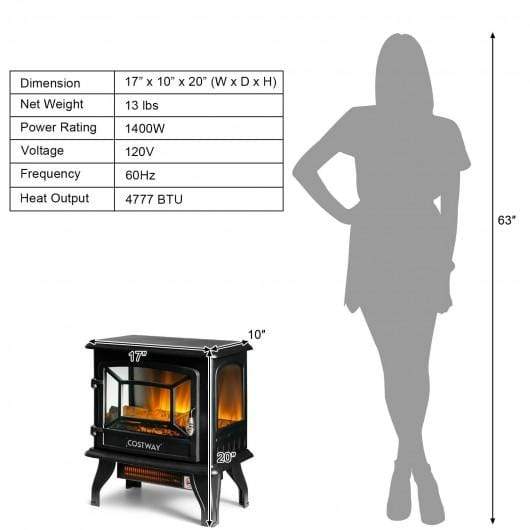 Freestanding Fireplace Heater with Realistic Dancing Flame Effect-Black