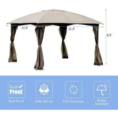 Starwood Rack Canopies & Gazebos 11.5' x 11.5' Fully Enclosed Outdoor Gazebo with Removable 4 Walls