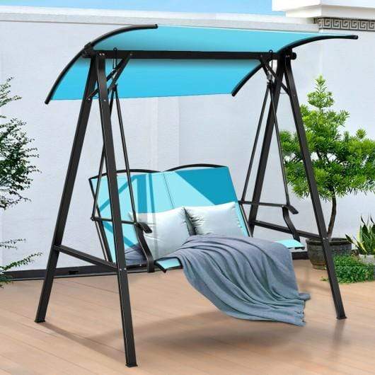 Starwood Rack Canopies & Gazebos Outdoor Porch Steel Hanging 2-Seat Swing Loveseat with Canopy-Green