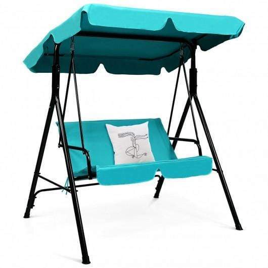 Starwood Rack Canopies & Gazebos Steel Frame Outdoor Loveseat Patio Canopy Swing with Cushion-Blue