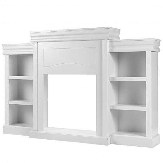 Starwood Rack Furniture 70" Modern Fireplace Media Entertainment Center with Bookcase-White