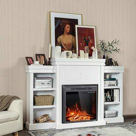 Starwood Rack Furniture 70" Modern Fireplace Media Entertainment Center with Bookcase-White