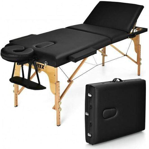 StarWood Rack Health & Beauty 3 Fold 84" L Portable Adjustable Massage Table with Carry Case-Black