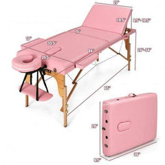 StarWood Rack Health & Beauty 3 Fold 84" L Portable Adjustable Massage Table with Carry Case-Pink