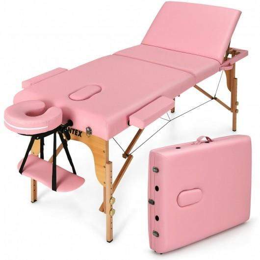StarWood Rack Health & Beauty 3 Fold 84" L Portable Adjustable Massage Table with Carry Case-Pink