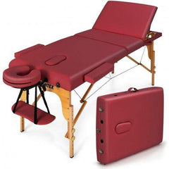 StarWood Rack Health & Beauty 3 Fold 84" L Portable Adjustable Massage Table with Carry Case-Red