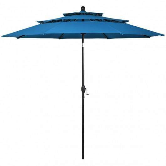 10' 3 Tier Patio Umbrella Aluminum Sunshade Shelter Double Vented-Blue 10' 3 Tier Patio Umbrella Aluminum Sunshade Shelter Double Vented-Blue