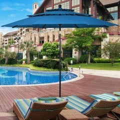Starwood Rack Home & Garden 10' 3 Tier Patio Umbrella Aluminum Sunshade Shelter Double Vented without Base-Blue