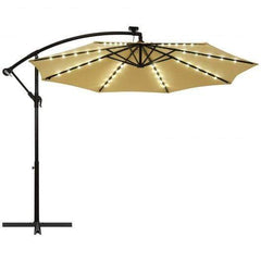 StarWood Rack Home & Garden 10 Ft Patio Solar LED Offset Umbrella with 40 Lights and Cross Base-Beige