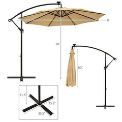 StarWood Rack Home & Garden 10 Ft Patio Solar LED Offset Umbrella with 40 Lights and Cross Base-Beige