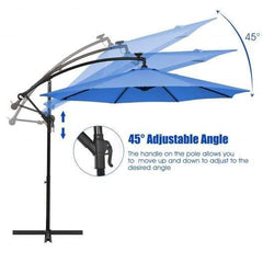StarWood Rack Home & Garden 10 Ft Patio Solar LED Offset Umbrella with 40 Lights and Cross Base-Blue