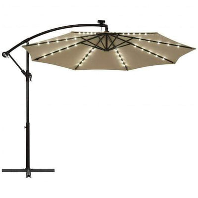 StarWood Rack Home & Garden 10 Ft Patio Solar LED Offset Umbrella with 40 Lights and Cross Base-Tan