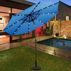 StarWood Rack Home & Garden 10 ft Patio Solar Umbrella with Crank and LED Lights-Blue