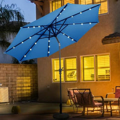 StarWood Rack Home & Garden 10 ft Patio Solar Umbrella with Crank and LED Lights-Blue