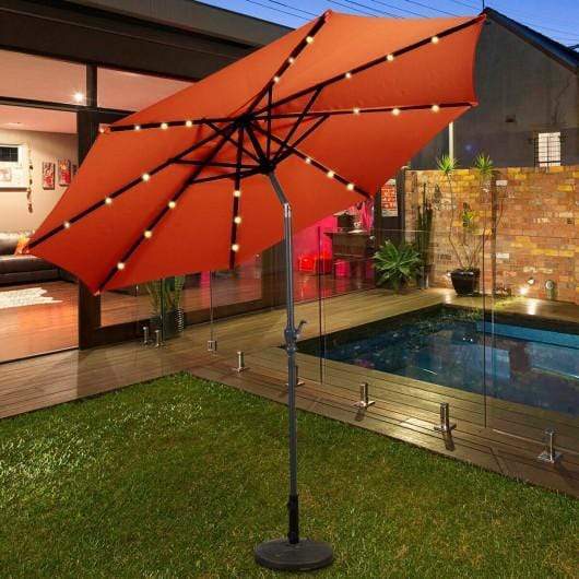 StarWood Rack Home & Garden 10 ft Patio Solar Umbrella with Crank and LED Lights-Orange