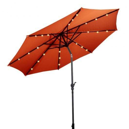 StarWood Rack Home & Garden 10 ft Patio Solar Umbrella with Crank and LED Lights-Orange