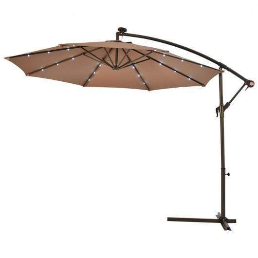 StarWood Rack Home & Garden 10"  Patio Hanging Solar LED Umbrella Sun Shade with Cross Base-Tan