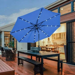 Starwood Rack Home & Garden 10' Solar LED Lighted Patio Market Umbrella Shade Tilt Adjustment Crank-Blue