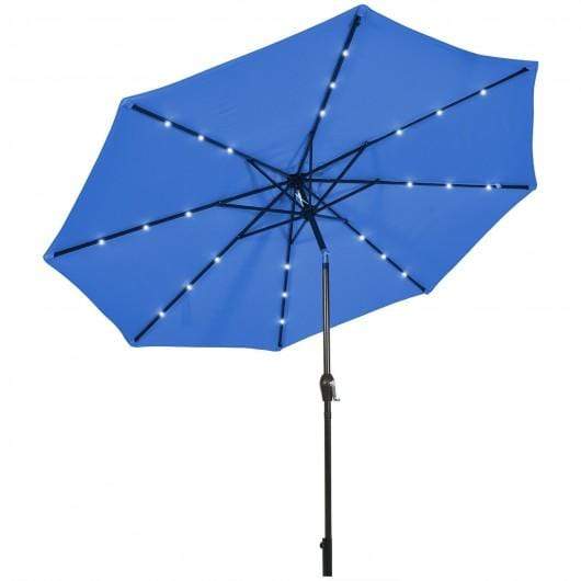 Starwood Rack Home & Garden 10' Solar LED Lighted Patio Market Umbrella Shade Tilt Adjustment Crank-Blue
