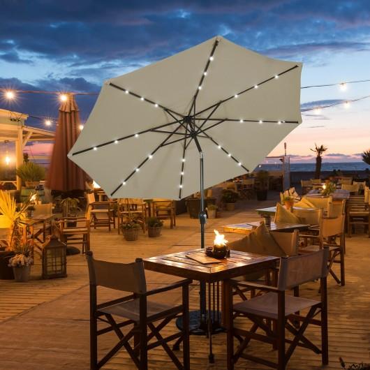 Starwood Rack Home & Garden 10' Solar LED Lighted Patio Market Umbrella Shade Tilt Adjustment Crank-Tan