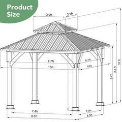 StarWood Rack Home & Garden 10' x 10' Patio Hardtop Gazebo with Double Steel Roof for Outdoor-Gray