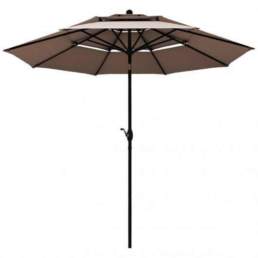 Starwood Rack Home & Garden 10ft 3 Tier Patio Umbrella Aluminum Sunshade Shelter Double Vented without Base-Tan
