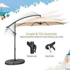 StarWood Rack Home & Garden 10FT Offset Umbrella with 8 Ribs Cantilever and Cross Base Tilt Adjustment-Beige