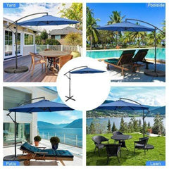StarWood Rack Home & Garden 10FT Offset Umbrella with 8 Ribs Cantilever and Cross Base Tilt Adjustment-Blue