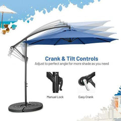 StarWood Rack Home & Garden 10FT Offset Umbrella with 8 Ribs Cantilever and Cross Base Tilt Adjustment-Blue
