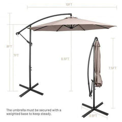 StarWood Rack Home & Garden 10FT Offset Umbrella with 8 Ribs Cantilever and Cross Base Tilt Adjustment-Brown
