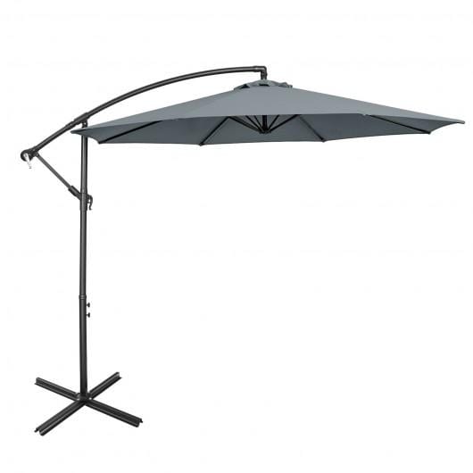 StarWood Rack Home & Garden 10FT Offset Umbrella with 8 Ribs Cantilever and Cross Base Tilt Adjustment-Gray