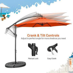 StarWood Rack Home & Garden 10FT Offset Umbrella with 8 Ribs Cantilever and Cross Base Tilt Adjustment-Orange