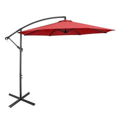 StarWood Rack Home & Garden 10FT Offset Umbrella with 8 Ribs Cantilever and Cross Base Tilt Adjustment-Red