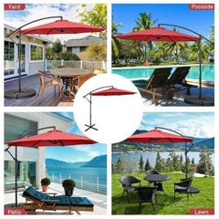 StarWood Rack Home & Garden 10FT Offset Umbrella with 8 Ribs Cantilever and Cross Base Tilt Adjustment-Red