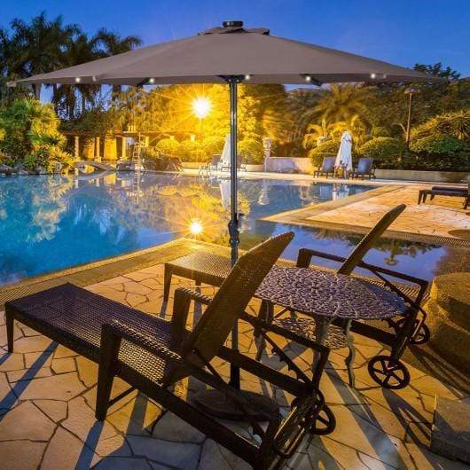 10FT Patio Solar Umbrella LED Patio Market Steel Tilt W- Crank Outdoor New-Tan – StarWood Rack