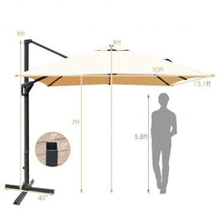 StarWood Rack Home & Garden 10x13ft Rectangular Cantilever Umbrella with 360° Rotation Function-Beige