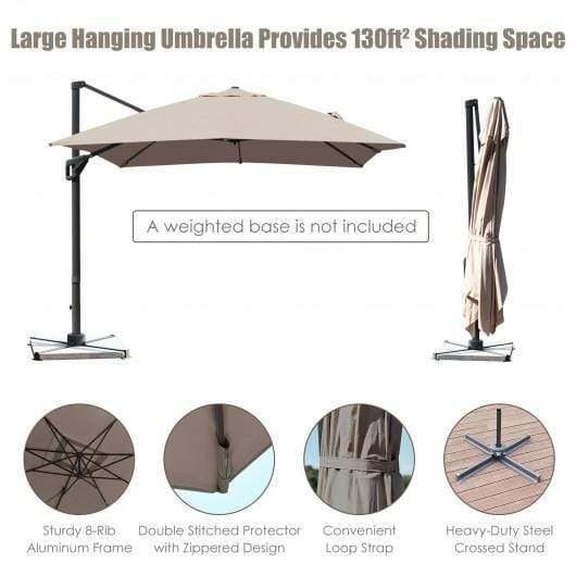StarWood Rack Home & Garden 10x13ft Rectangular Cantilever Umbrella with 360° Rotation Function-Coffee