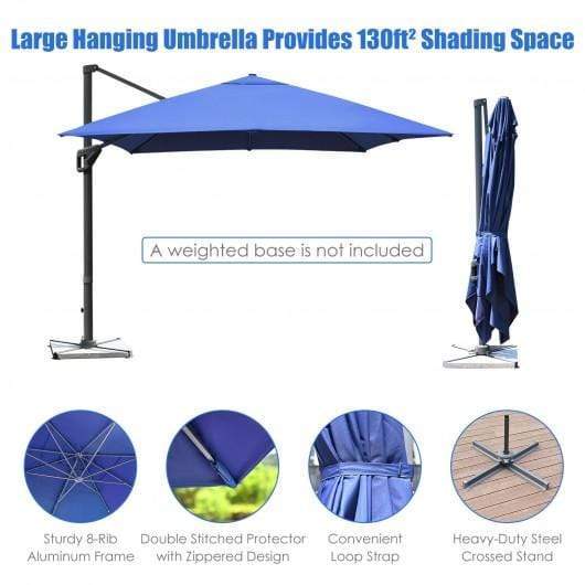 StarWood Rack Home & Garden 10x13ft Rectangular Cantilever Umbrella with 360° Rotation Function-Navy