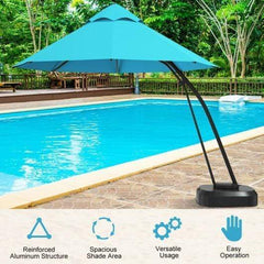 StarWood Rack Home & Garden 11 Feet Outdoor Cantilever Hanging Umbrella with Base and Wheels-Turquoise