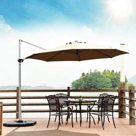 Starwood Rack Home & Garden 11' Patio Offset Cantilever Umbrella 360° Rotation Aluminum Tilt-Tan