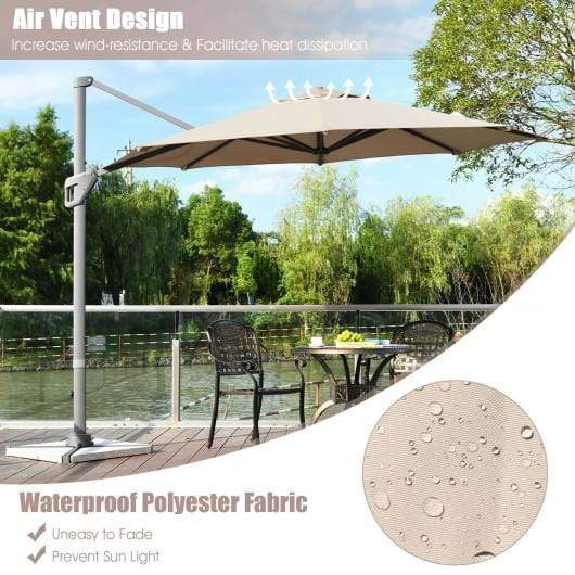 StarWood Rack Home & Garden 11ft Patio Offset Umbrella with 360° Rotation and Tilt System-Coffee
