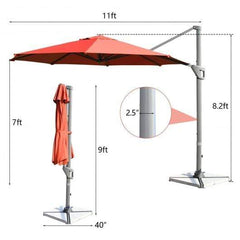 StarWood Rack Home & Garden 11ft Patio Offset Umbrella with 360° Rotation and Tilt System-Orange